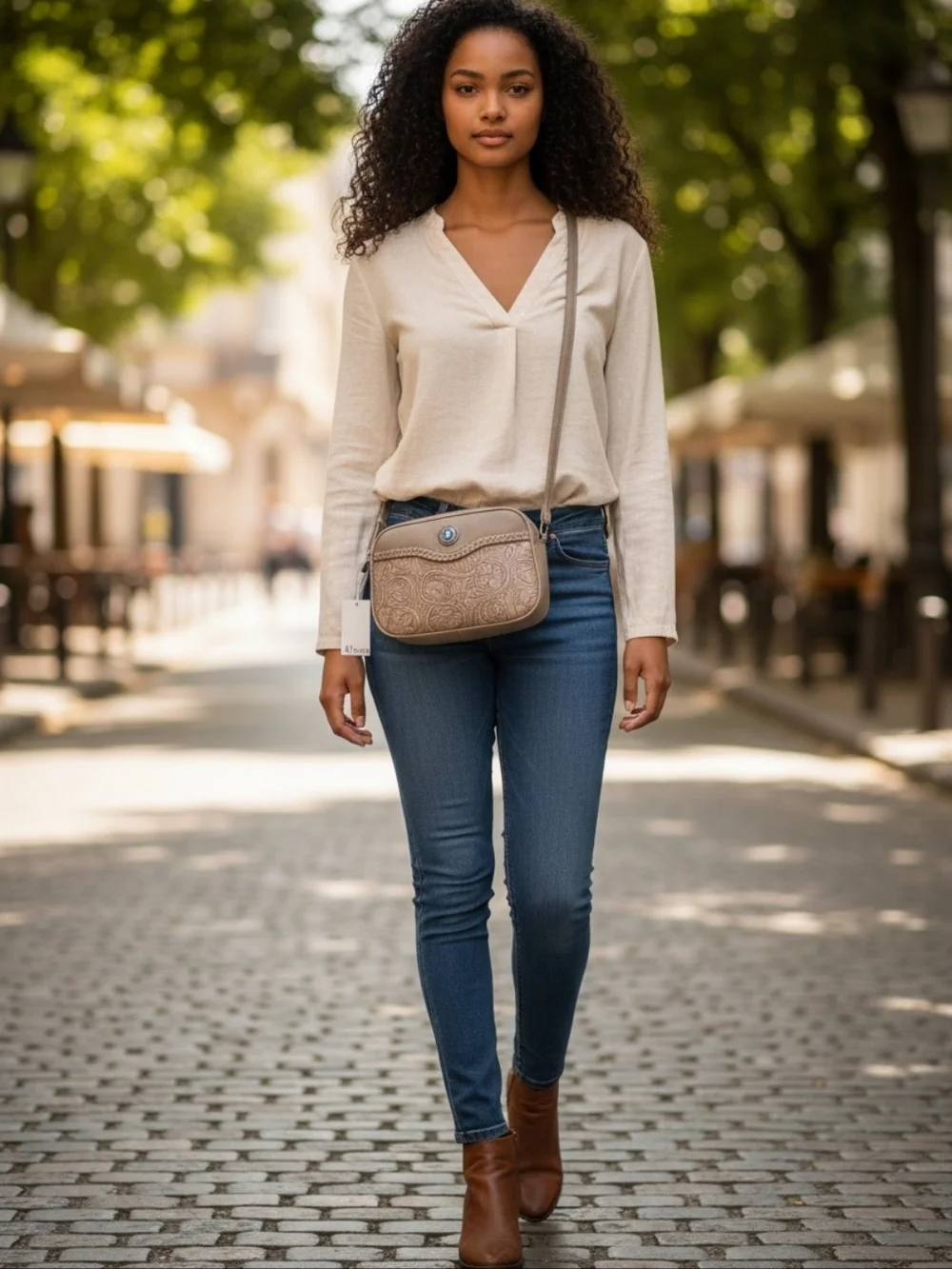 Embossed Floral Crossbody Bag Compact Design With Adjustable‎ Strap